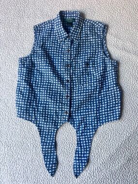 Lauren Ralph Lauren Navy Sleeveless Button-Down Shirt S 100% Linen Medium Petite